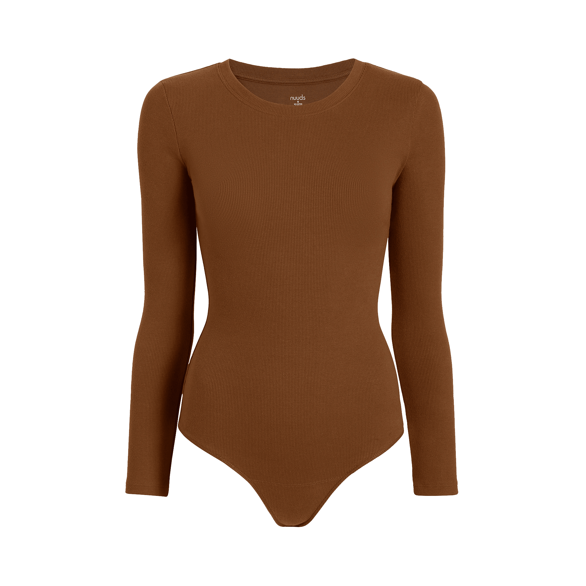 Women's Long Sleeve Ribbed Crewneck Bodysuit | Chocolate