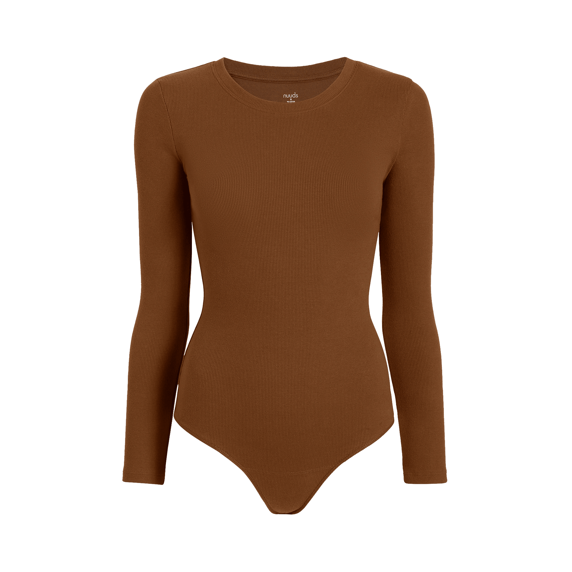 Women's Long Sleeve Ribbed Crewneck Bodysuit | Chocolate