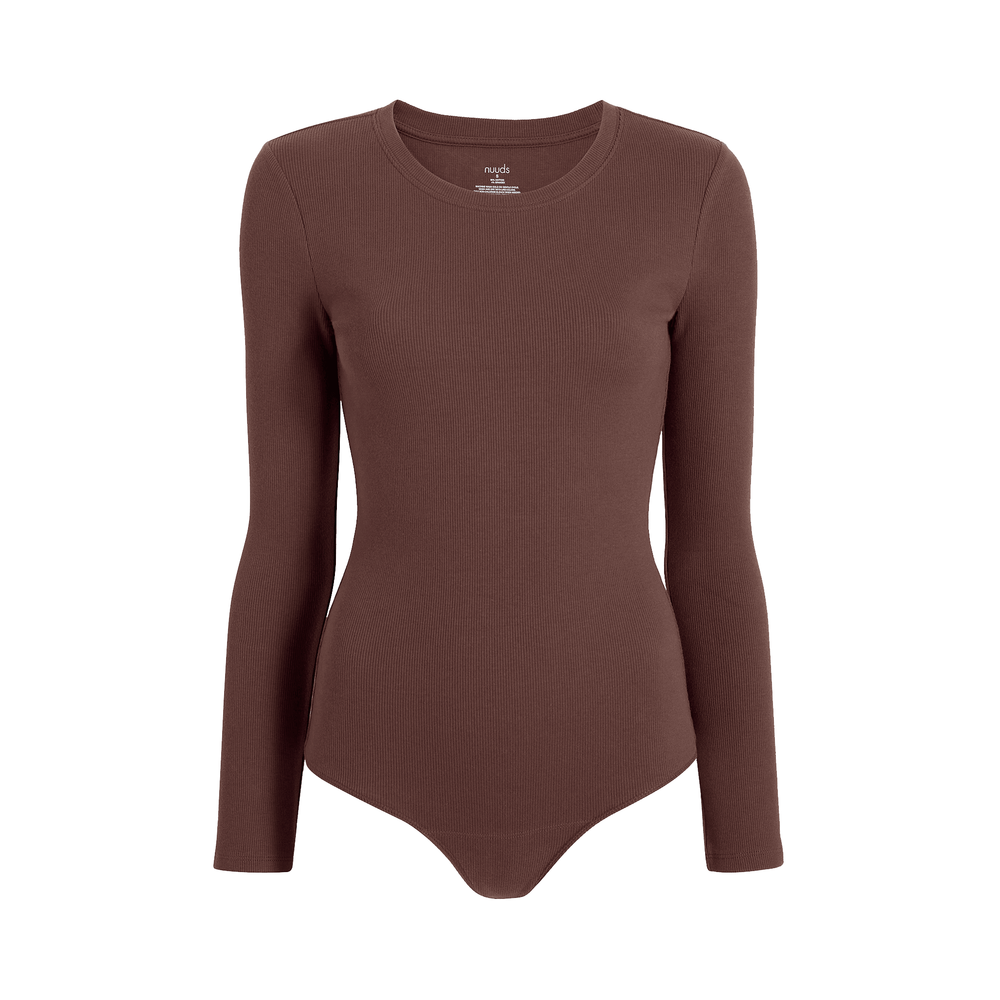 Women's Long Sleeve Ribbed Crewneck Bodysuit | Coffee