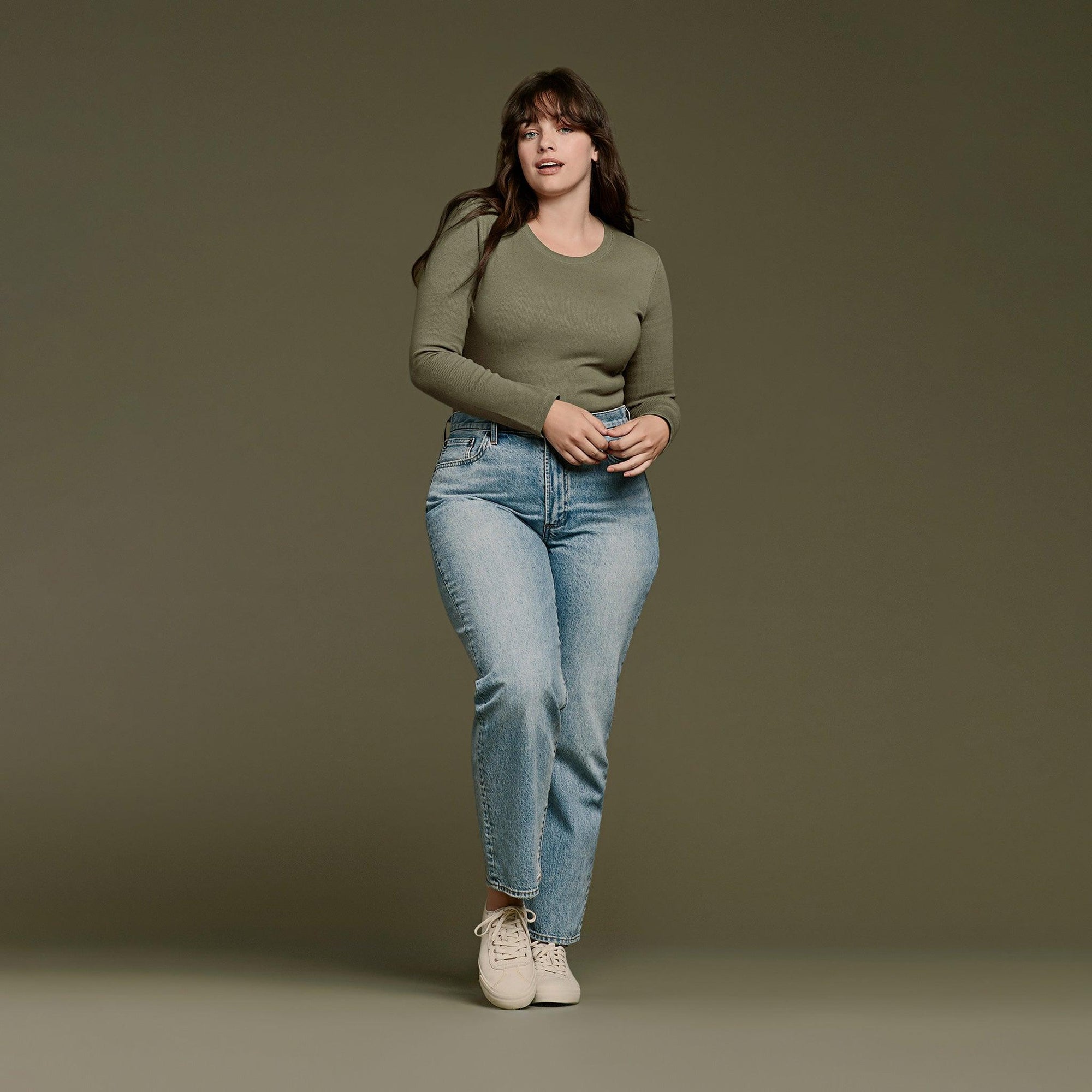 Women's Long Sleeve Ribbed Crewneck Bodysuit | Dark Olive