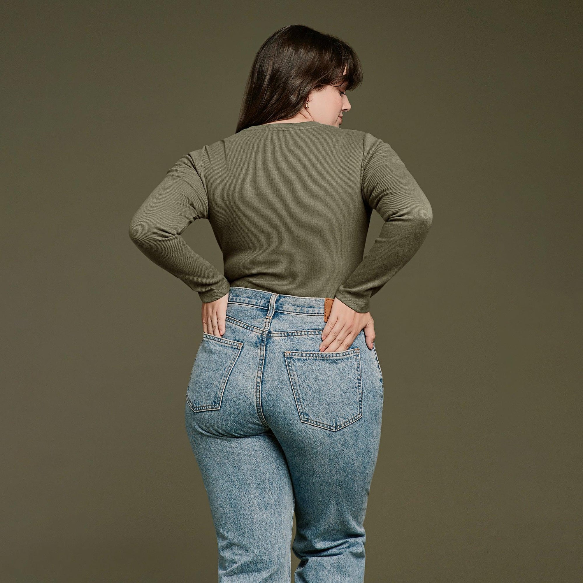 Women's Long Sleeve Ribbed Crewneck Bodysuit | Dark Olive