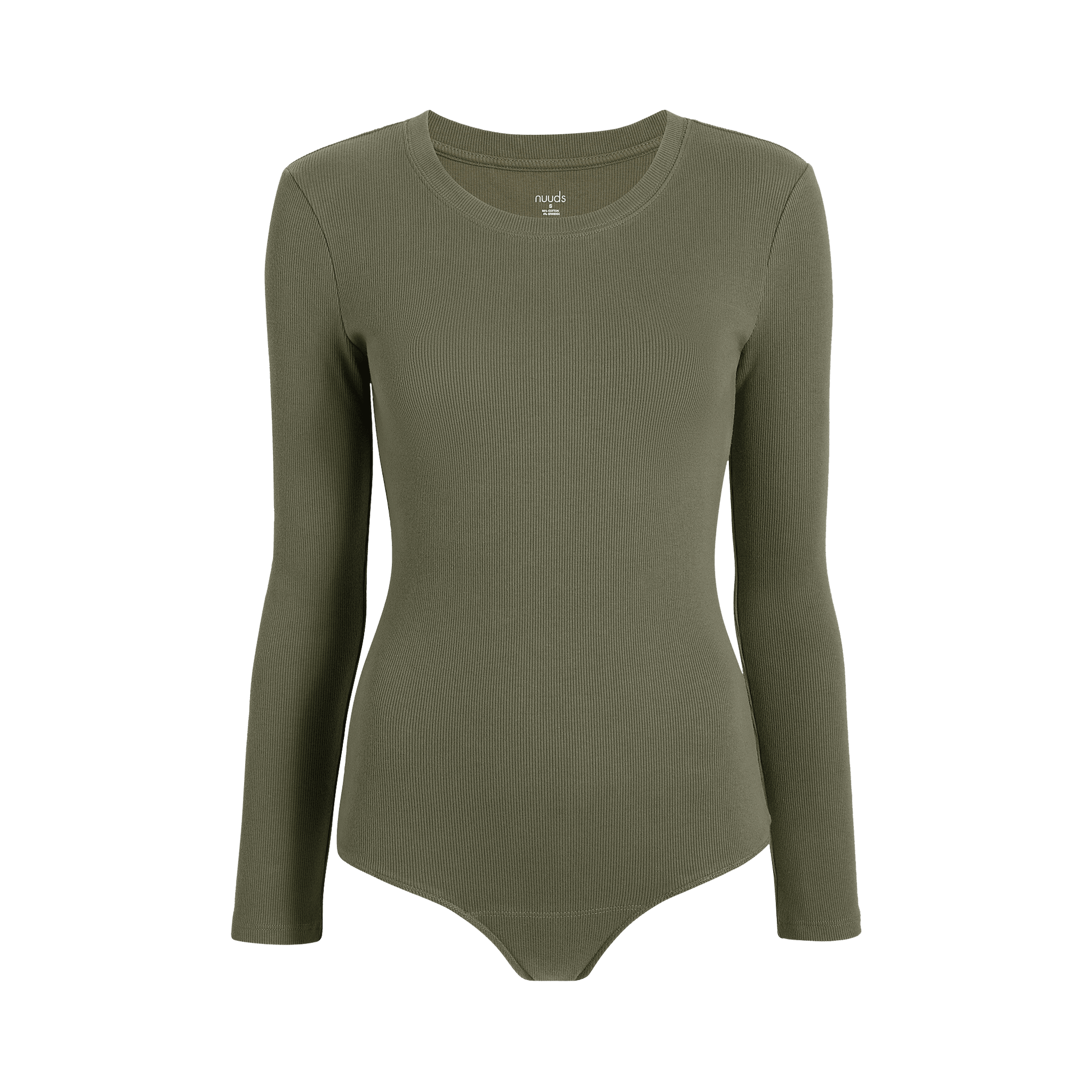 Women's Long Sleeve Ribbed Crewneck Bodysuit | Dark Olive